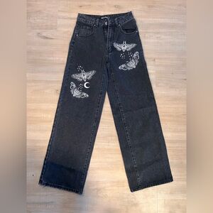 Disturbia Black Straight Leg Jeans with Moth Graphics